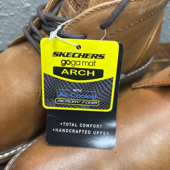 Skechers Bregman Calsen Street Dress Ankle Boots Mens Size 8 Cognac Leather NWT - Picture 4 of 6